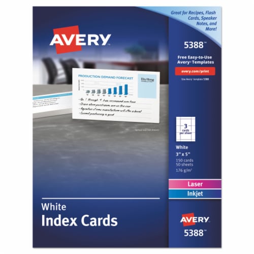 Avery Card,Inx,3x5,Lsr,3/Sh,Wht 5388 Perspective: front