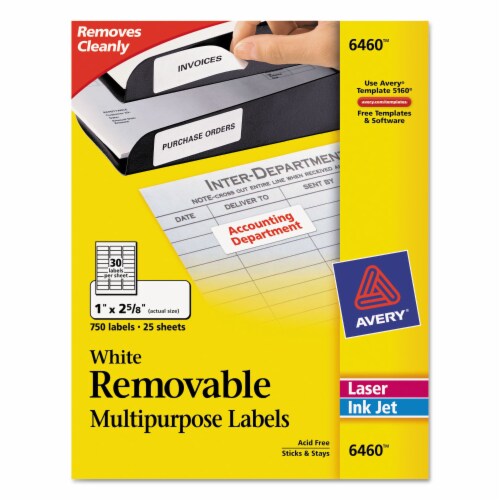 Avery Removable Multi-Use Labels 1 x 2 5/8 White 750/Pack 6460, 1 - Kroger