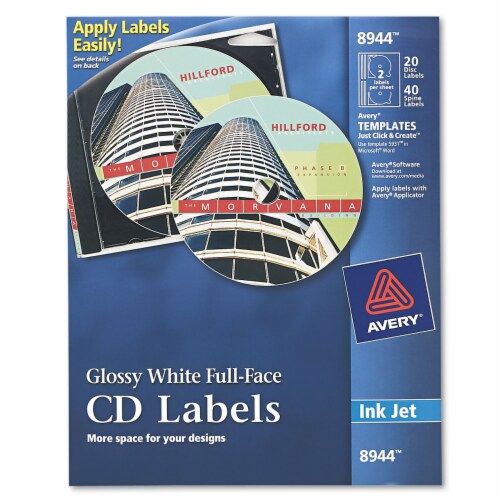 Inkjet Full-Face CD Labels, Glossy White, 20/Pack Inkjet Full-Face CD Labels, Glossy White, 20/Pack