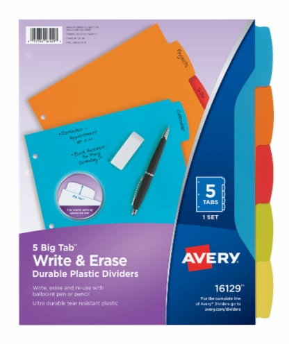 Avery Big Tab Write & Erase Plastic Dividers 5-Tab Assorted Colors Perspective: front