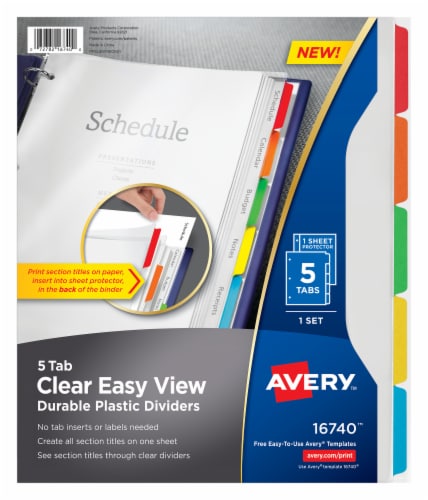 Avery Clear 5-Tab Easy View Plastic Divider Perspective: front