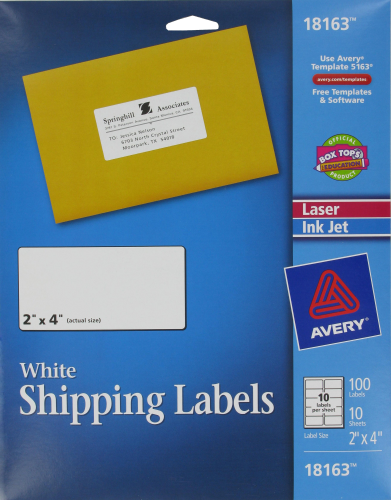 Avery® White Shipping Labels Perspective: front