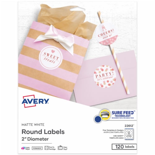 Avery® 2" Diameter Round Labels - Matte White Perspective: front
