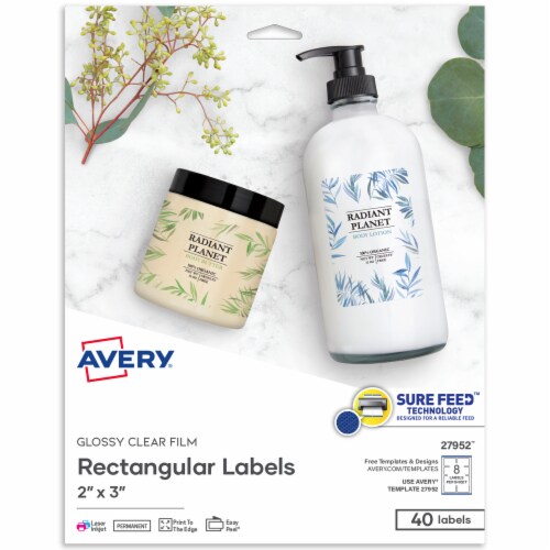 Avery® Rectangular Glossy Clear Permanent Adhesive Labels Perspective: front