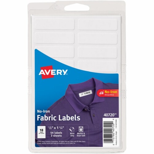 No-Iron Fabric Labels, 0.5 x 1.75, White, 18/Sheet, 3 Sheets/Pack No-Iron Fabric Labels, 0.5 x 1.75, White, 18/Sheet, 3 Sheets/Pack