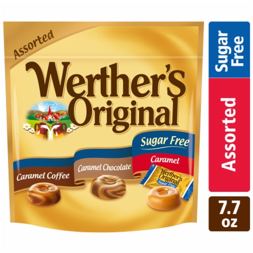 Werthers Original Hard Sugar Free Assorted Flavors, Caramel Coffee, Caramel Chocalate, Caramel Candy Perspective: front