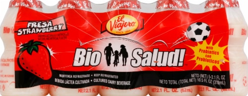 El Viajero Bio-Salud Strawberry Probiotic Yogurt Drinks Perspective: front