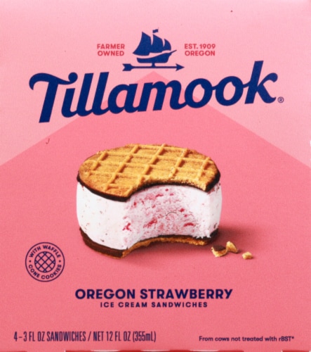 Tillamook Oregon Strawberry Waffle Cone Ice Cream Sandwiches Perspective: front