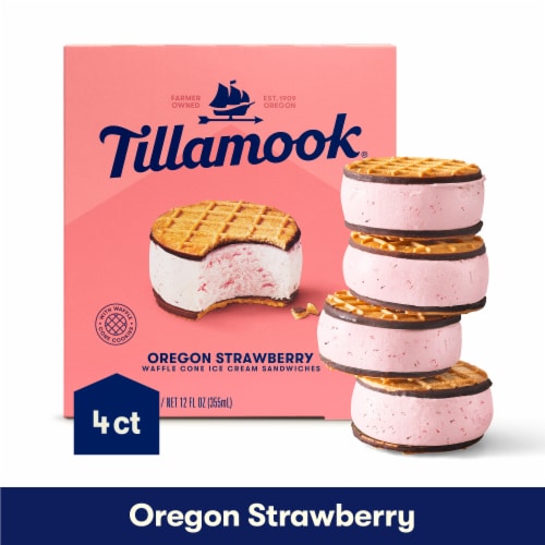 Tillamook Oregon Strawberry Ice Cream Sandwiches Perspective: front