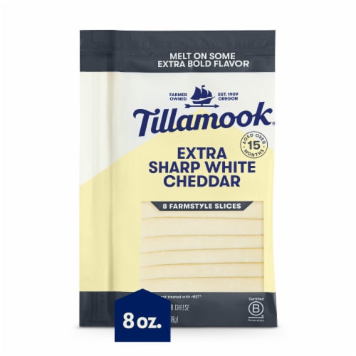 Tillamook Farmstyle Extra Sharp White Cheddar Cheese Slices Perspective: front