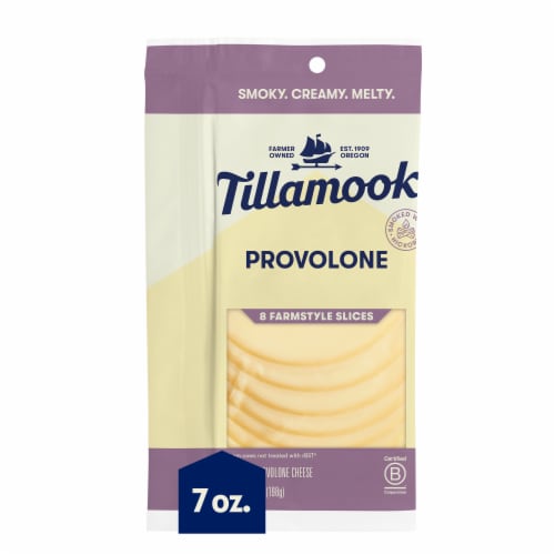 Tillamook Farmstyle Thick Cut Smoked Provolone Cheese Slices Perspective: front