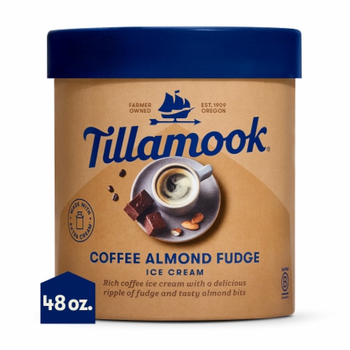 Tillamook Coffee Almond Fudge Ice Cream Tub Perspective: front