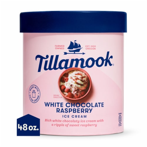 Tillamook White Chocolate Raspberry Ice Cream Tub Perspective: front