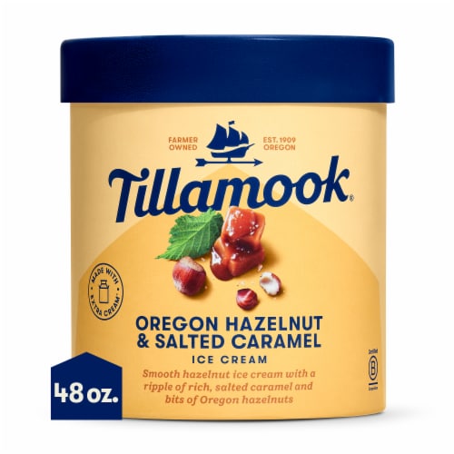 Tillamook Oregon Hazelnut and Salted Caramel Ice Cream Tub Perspective: front