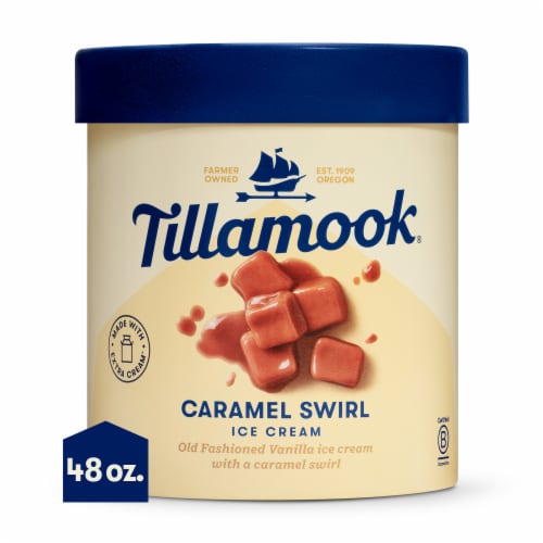 Tillamook Caramel Swirl Ice Cream Tub Perspective: front