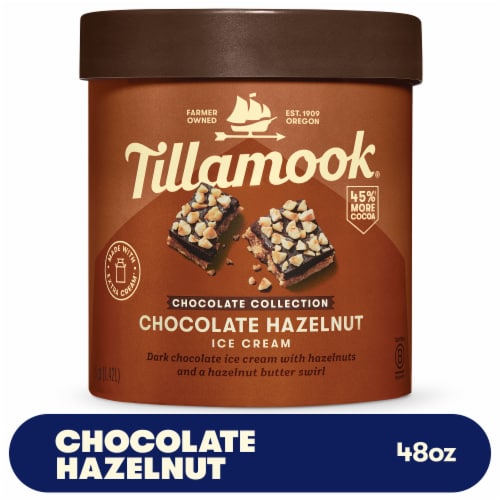 Tillamook Chocolate Collection Dark Chocolate Hazelnut Ice Cream Tub Perspective: front