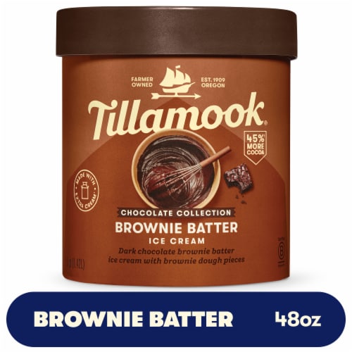 Tillamook Chocolate Collection Brownie Batter Ice Cream Tub Perspective: front