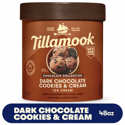 Tillamook Chocolate Collection Dark Chocolate Cookies & Cream Ice Cream Tub Perspective: front