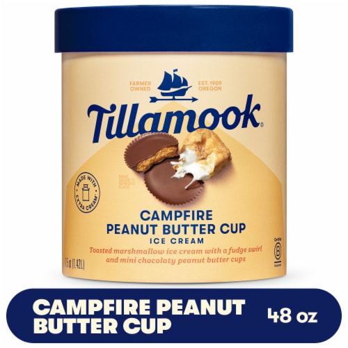 Tillamook Campfire Peanut Butter Cup Ice Cream Tub Perspective: front
