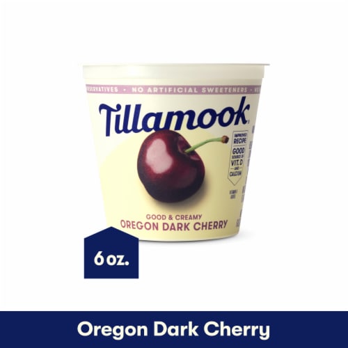 Tillamook Low Fat Oregon Dark Cherry Good & Creamy Yogurt Perspective: front