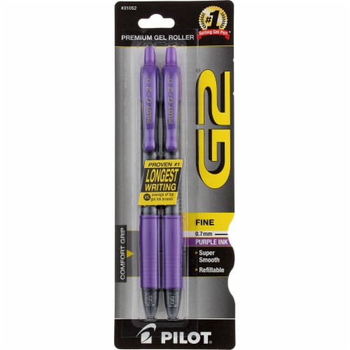 Pilot® G2® 0.7mm Fine Comfort Grip Gel Roller Pens - Purple Perspective: front
