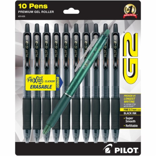 Pilot G2 Premium Fine Point Gel Roller Pens with FriXion Erasable Pen - Black Perspective: front