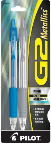 Pilot G2 Metallics 0.7mm Fine Point Pens - 2 Pack - Blue/Silver Perspective: front