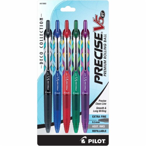 Pilot Precise V5 Premium Roller Pen X-Fine 5/Pkg-Retractable, Deco Assorted Ink Colors Perspective: front