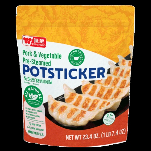 Wei-Chuan Pre-Steamed All Natural Pork & Vegetable Potstickers Perspective: front
