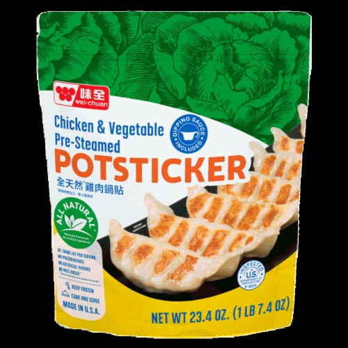 Wei-Chuan Pre-Steamed All Natural Chicken & Vegetable Potstickers Perspective: front