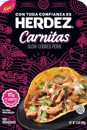 Herdez® Fully Cooked Pork Carnitas Entree Meal Perspective: front
