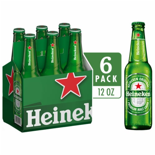 Heineken Original Lager Beer, 6 Pack, 12 fl oz Bottles Perspective: front