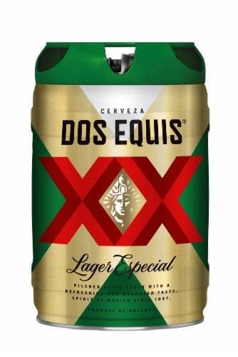 Dos Equis Mexican Lager Beer, 5 Liter Keg Perspective: front