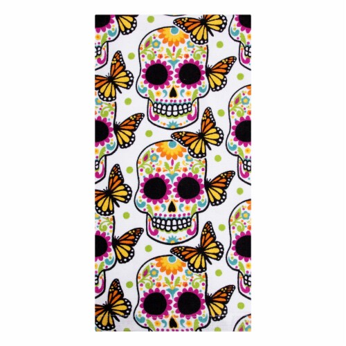 Day of the Dead Muertos Mariposa Print Dual Kitchen Towel - Dia de los Muertos Perspective: front