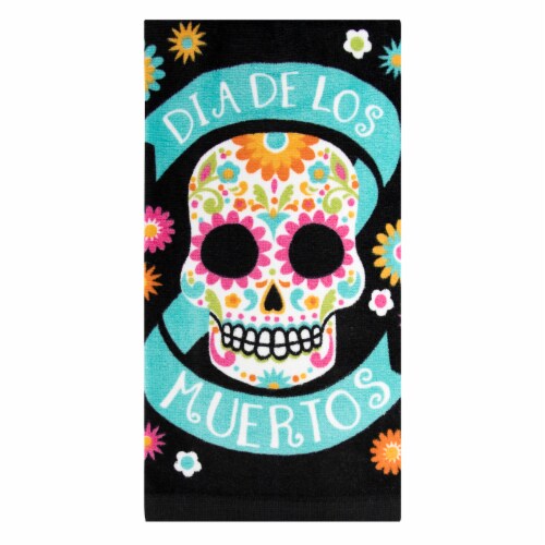 Day of the Dead Muertos Banner Fiber Reactive Kitchen Towel - Dia de los Muertos Perspective: front