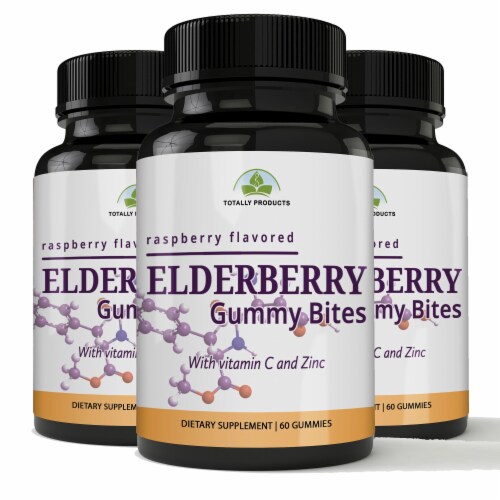 Black Elderberry Gummies Immune Booster with Vitamin C and Zinc (3 bottles) Perspective: front