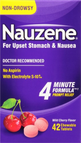 Nauzene Upset Stomach & Nausea Chewable Tablets Wild Cherry Flavor Perspective: front