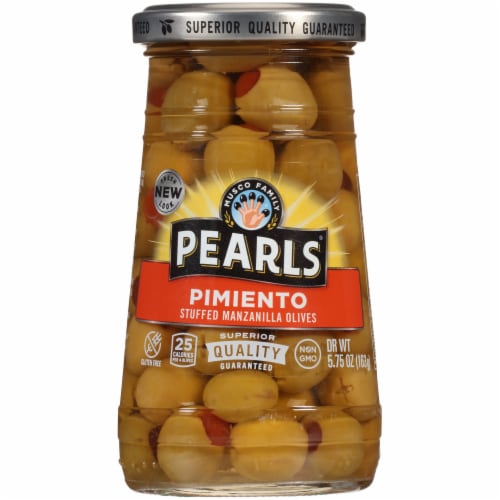 Pearls® Pimiento Stuffed Manzanilla Green Olives Perspective: front