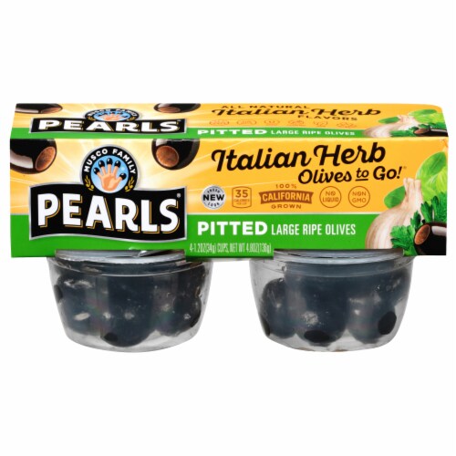 Pearls Olives To Go! Italian Herb Infused Large Ripe Olives, 4 ct / 1.2