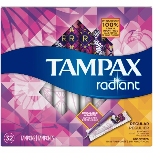 Tampax Radiant Regular Unscented Tampons, 32 ct - Kroger