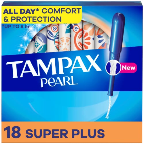 Tampax Pearl Tampons, with LeakGuard Braid, Super Plus Absorbency, Unscented Perspective: front
