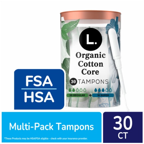 L. Organic Cotton Multipack Tampons Regular + Super Absorbency Perspective: front