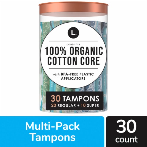 L. Organic Regular + Super Cotton Tampons Perspective: front