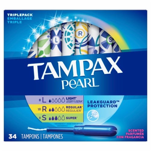 Tampax Pearl LeakGuard Scented Tampons Triple Pack Perspective: front
