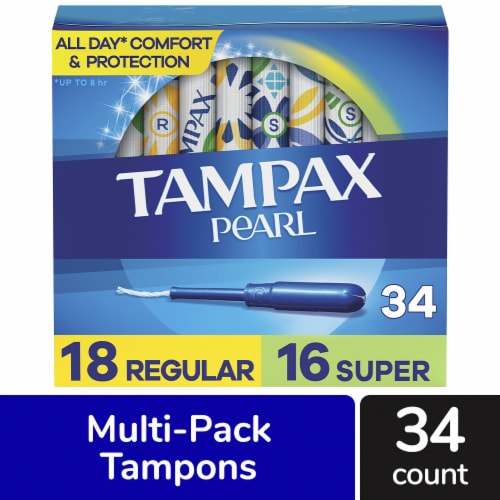Tampax Pearl Regular/Super Absorbency with LeakGuard Braid Unscented Tampons Duo Pack Perspective: front