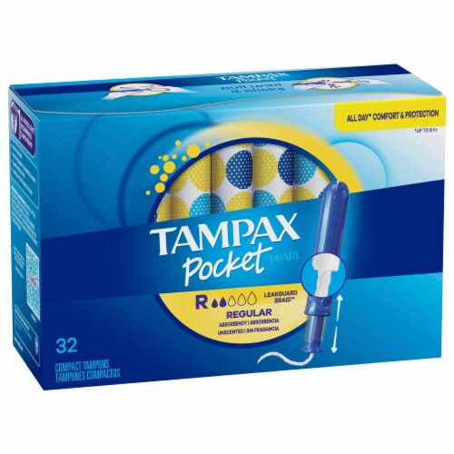 Tampax Pearl Pocket Regular Compact Plastic Applicator Tampons, 32 ct -  Foods Co.