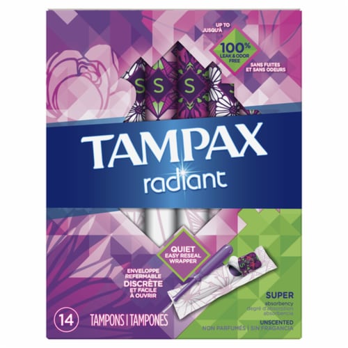 Tampax Radiant Regular + Super Absorbency Unscented Tampons Duo Pack, 28  count - Kroger