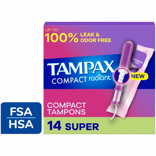 Tampax Radiant Pocket Tampons Super Absorbency Unscented, 14 count - Fry's  Food Stores