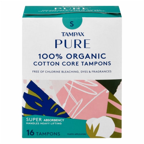 Tampax Pure Organic Unscented Cotton Core Super Absorbency Tampons Perspective: front