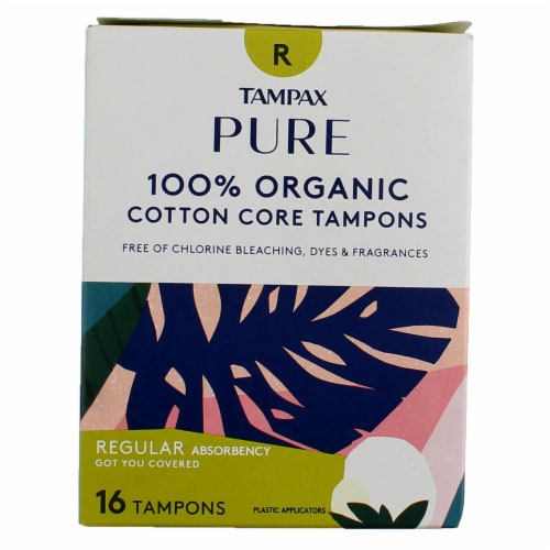 Tampax Pure Organic Cotton Core Regular Absorbency Unscented Tampons Perspective: front